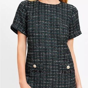 Loft Dress- Metallic Tweed Fringe Pocket Mini Dress NWT size 4